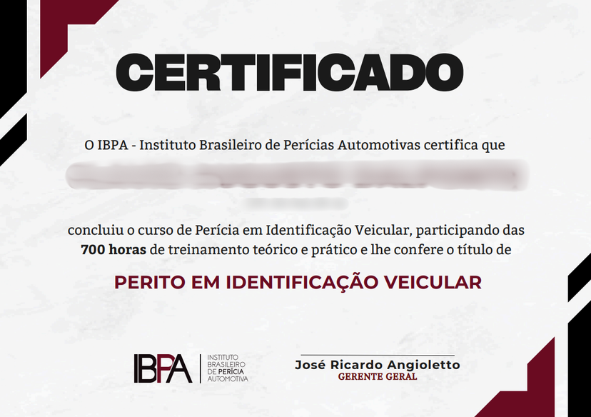Certificado Flavio - Perito em Identificação Veicular